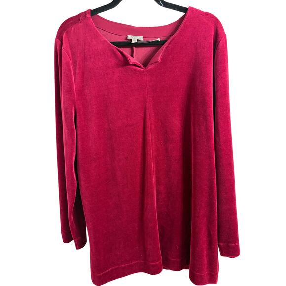 T by Talbots Tops - T by Talbots Velour Tunic XL Wine Berry Split Neck Long Sleeve Stretch Preppy